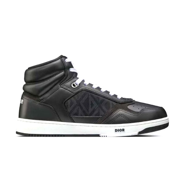 (1:1 replica) DIOR B27 HIGH-TOP SNEAKER BLACK SMOOTH CALFSKIN AND CD DIAMOND CANVAS DO142