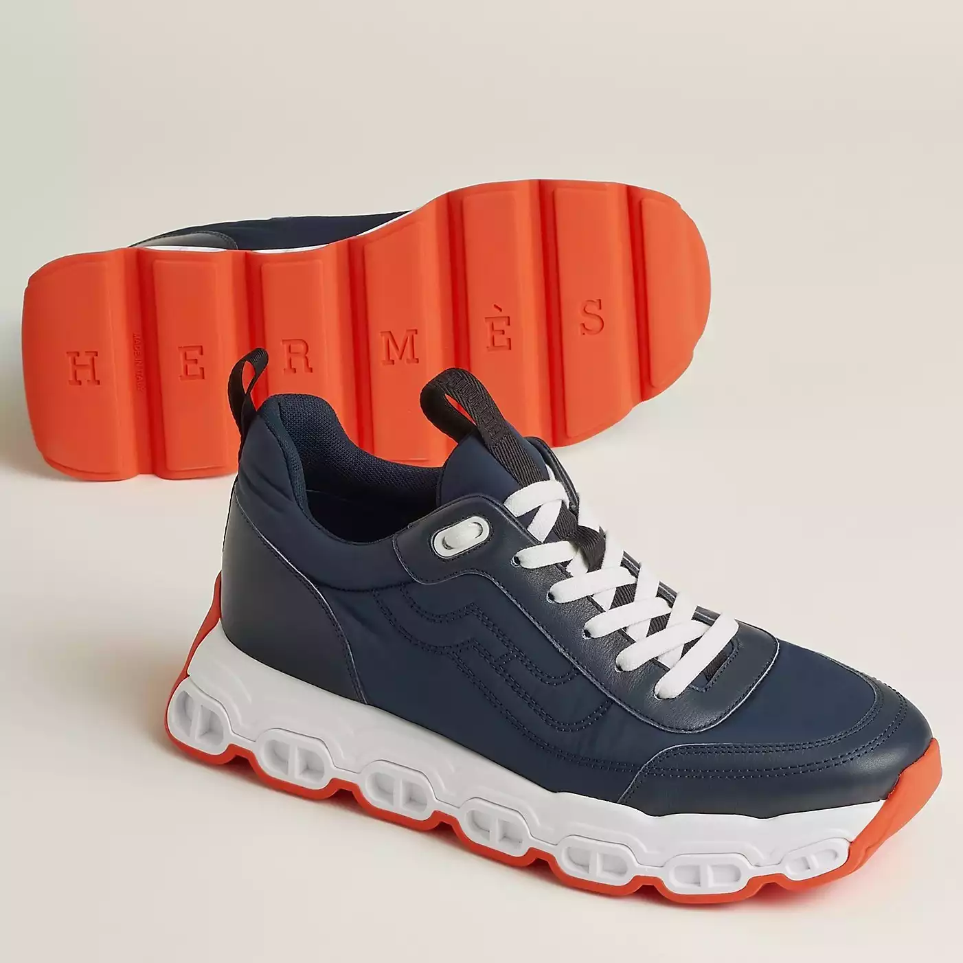 (1:1 replica) Hermes Men s Impulse Sneakers in Navy Fabric and Leather HM010