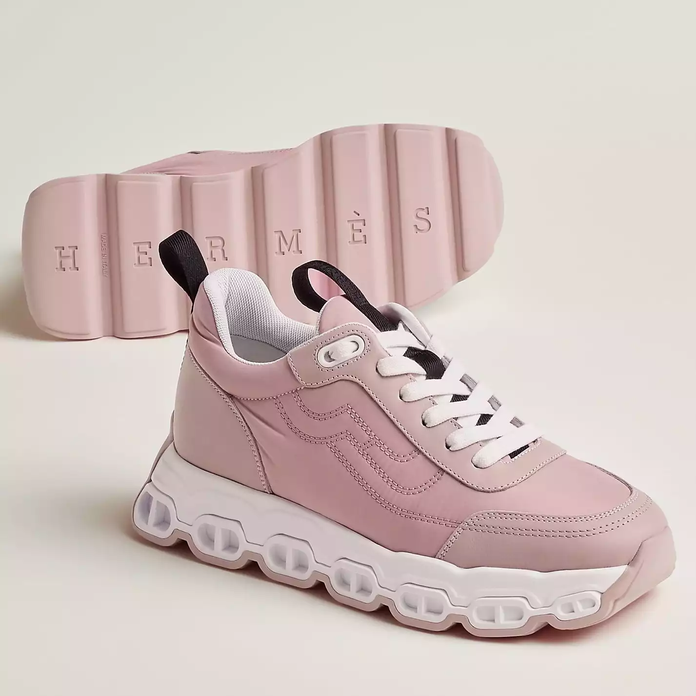 (1:1 replica) Hermes Women s Impulse Sneakers in Pink Fabric and Leather HM018