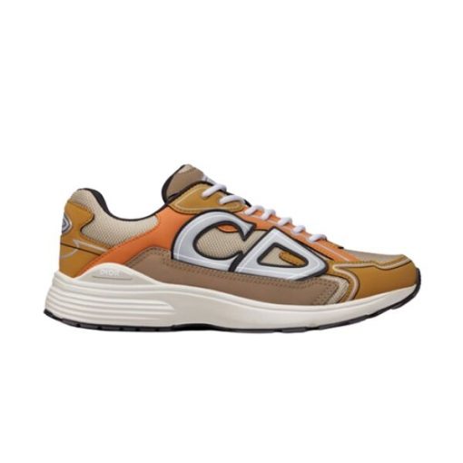 (1:1 replica) DIOR B30 SNEAKER CREAM MESH WITH ORANGE AND BROWN TECHNICAL FABRIC DO072