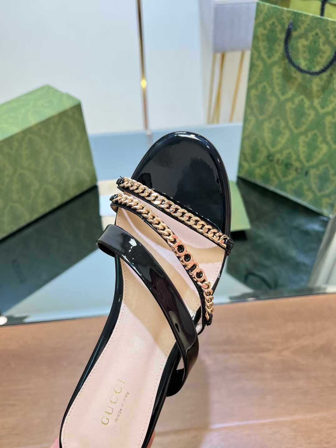 (1:1 replica) Gucci Leather Women s Wedge Sandals