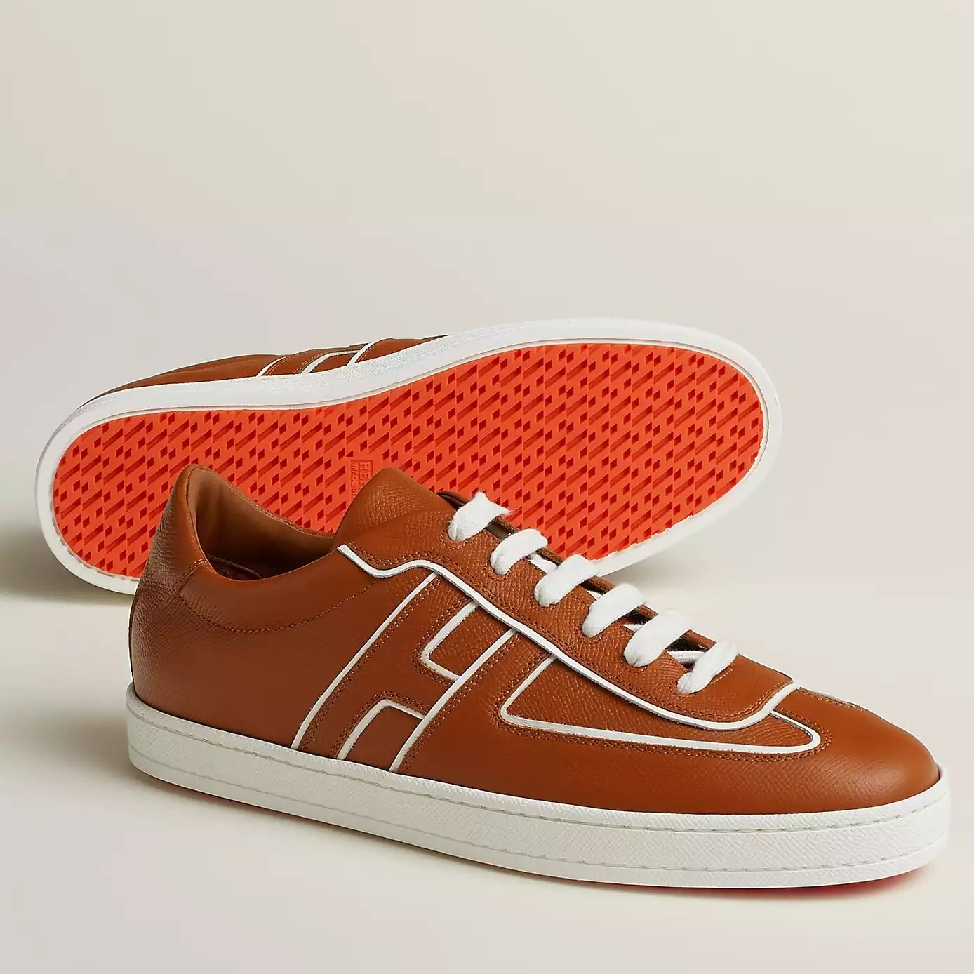 (1:1 replica) Hermes Boomerang Sneakers In Brown Epsom Calfskin HM019