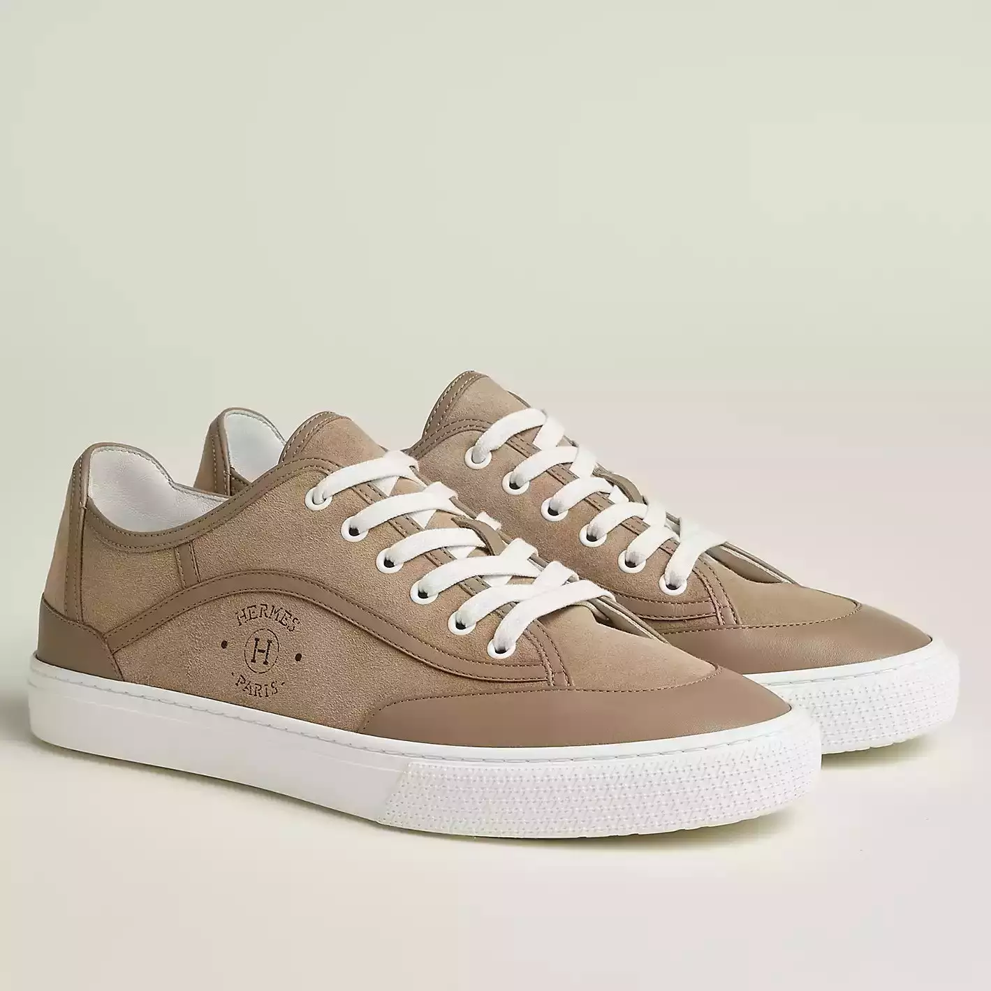 (1:1 replica) Hermes Men s Get Sneakers in Beige Suede Leather HM022