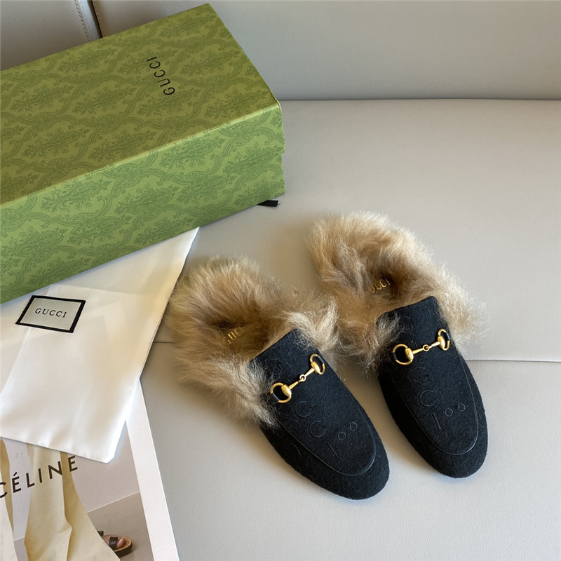 (1:1 replica) Gucci 100 Princetown Fur Slippers