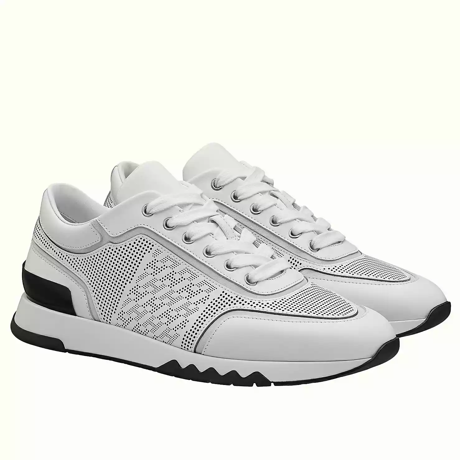 (1:1 replica) Hermes Men s C-Addict Sneakers In White Perforated Calfskin HM039