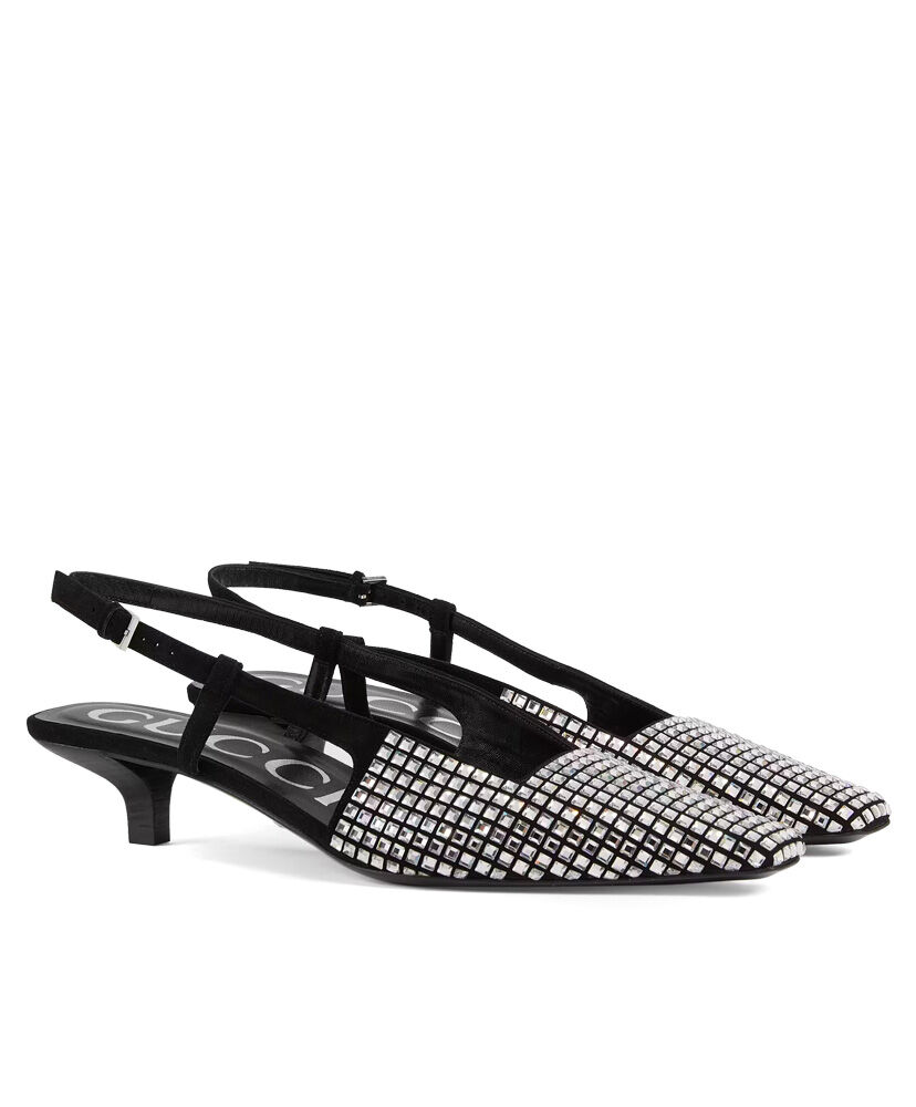 (1:1 replica) Gucci Women s Slingback Pump With Crystals Black
