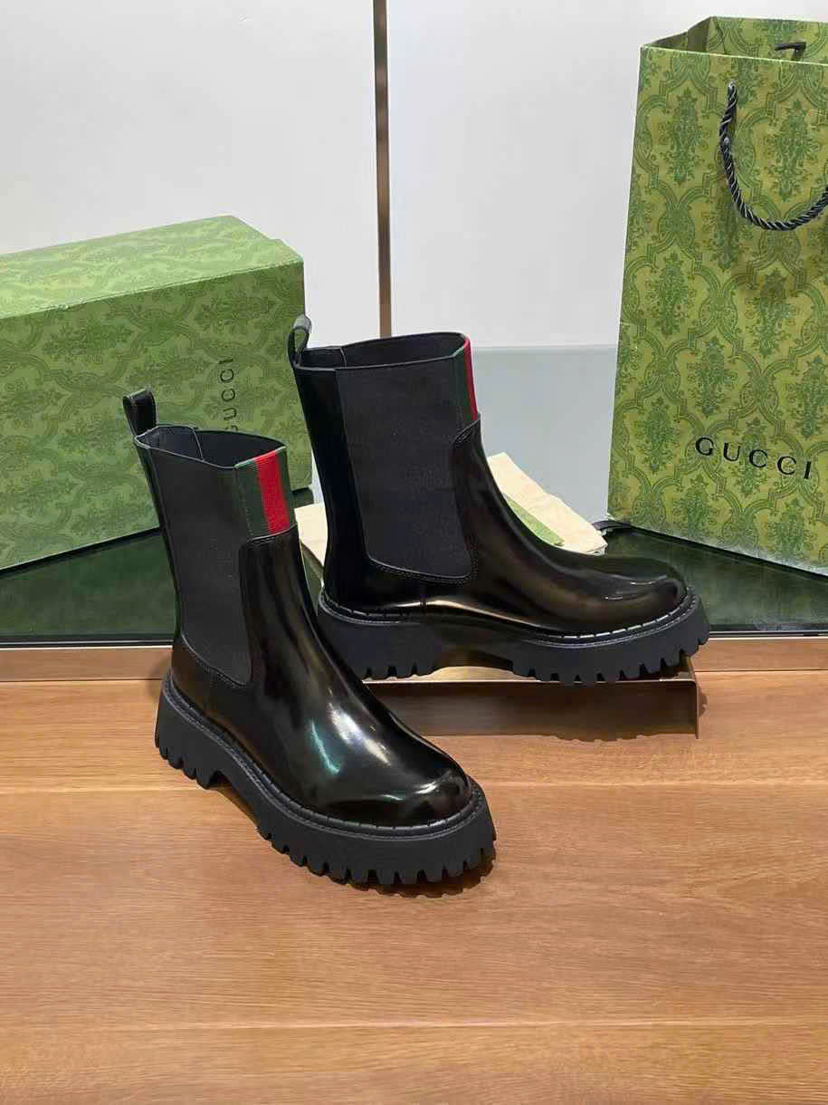 (1:1 replica) Gucci Leather Ankle Boots