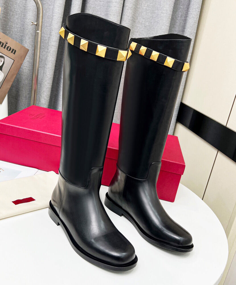 (1:1 replica) Valentino Women s Calfskin Leather Roman Stud Boot 15MM Black