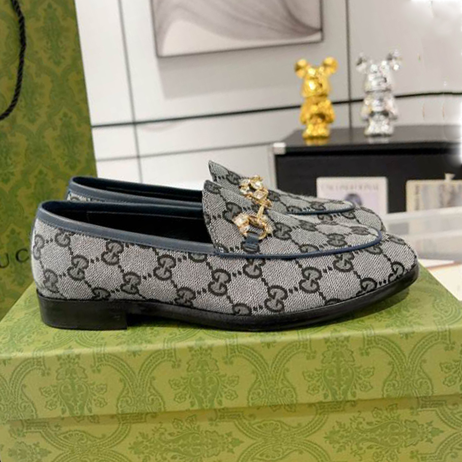 (1:1 replica) Gucci Jordaan GG Monogram White Black Loafer GL065