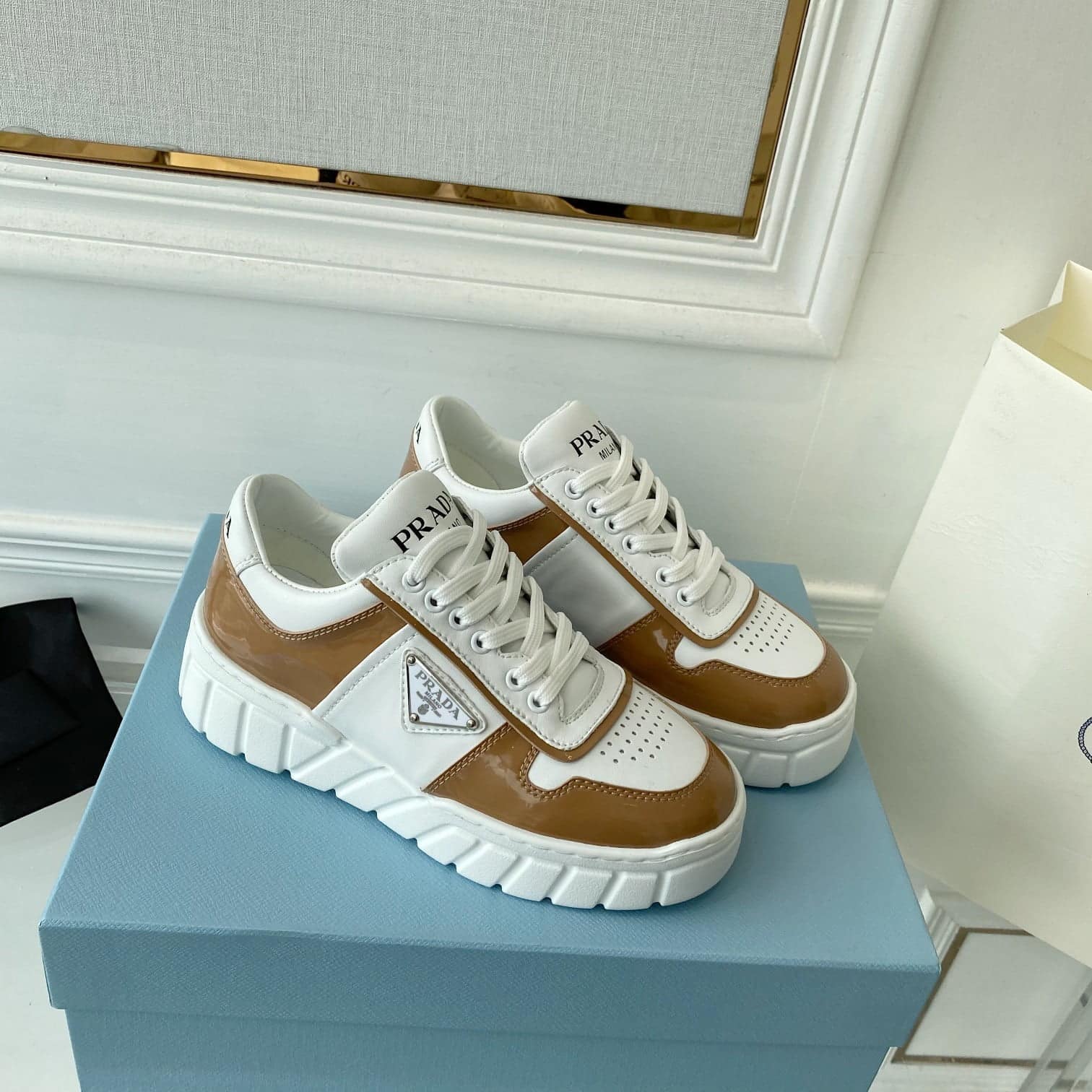 (1:1 replica) Prada Women s Gabardine Sneakers Brown For Women LV