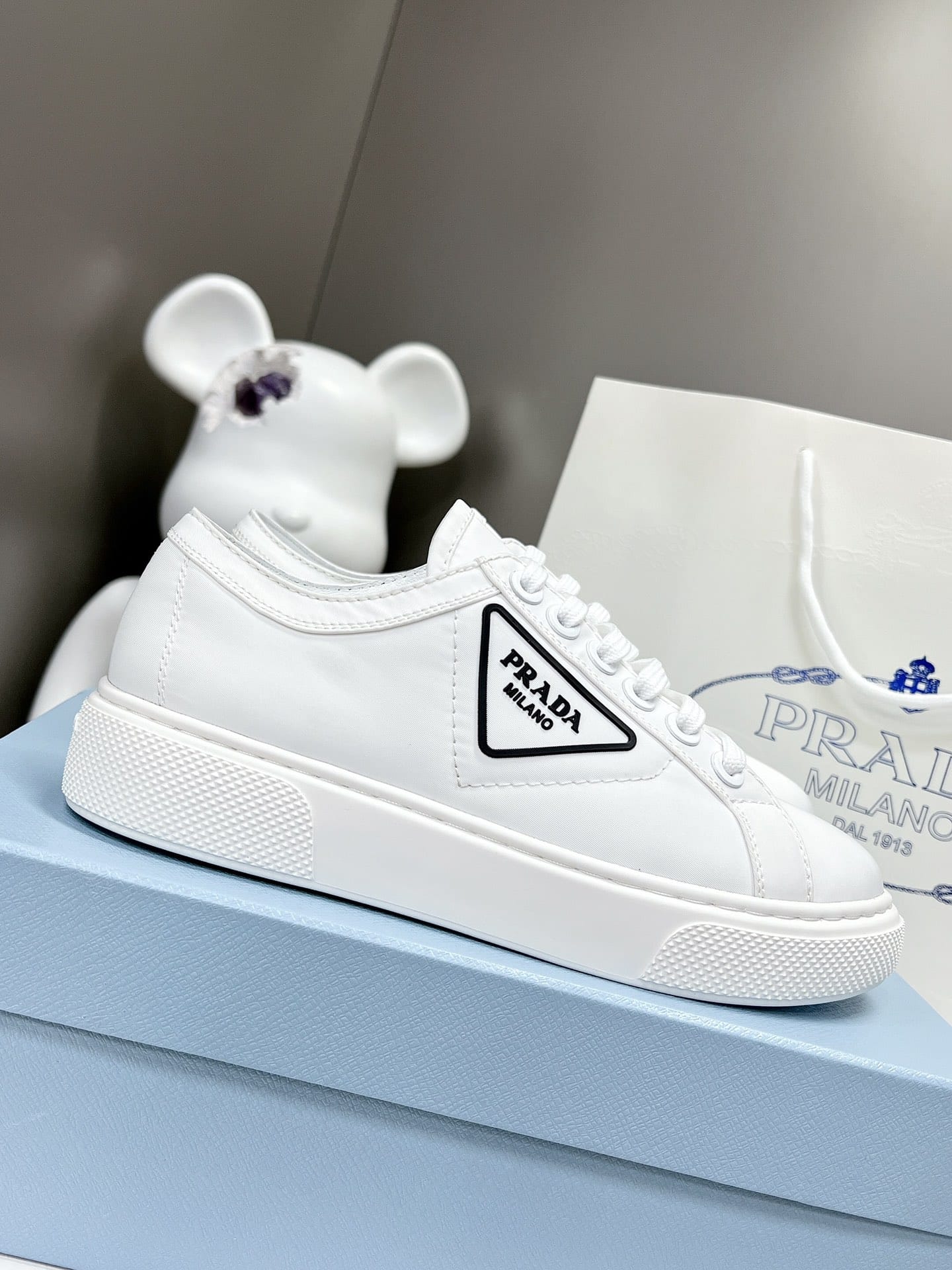 (1:1 replica) Prada Macro Re-Nylon And Brushed Sneakers White For Women 1.2in/30mm PRD