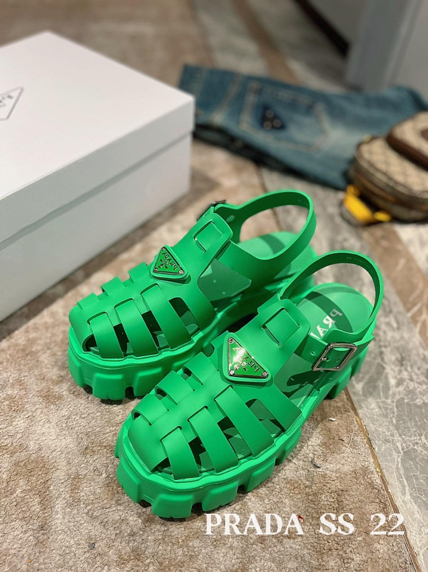 (1:1 replica) Prada Foam Rubber Sandals Green For Women 2.2in/55mm PRD