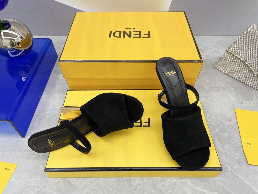 (1:1 replica) Fendi First Black Velvet High-Heeled Sandals For Women