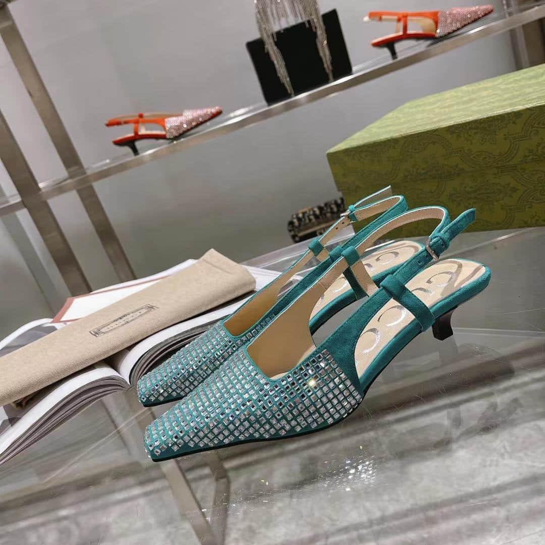 (1:1 replica) Gucci Women s GG Slingback Pump Jade Green For Women GG