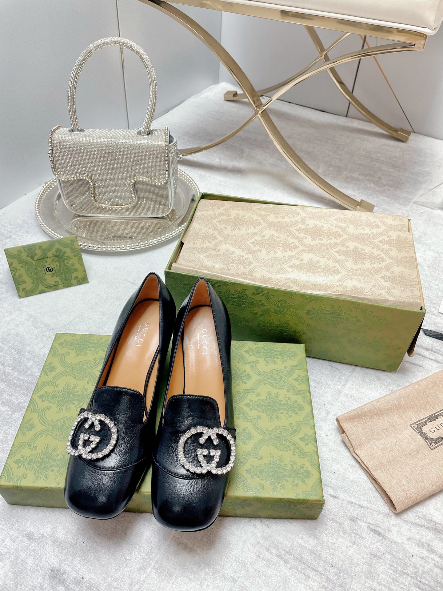 (1:1 replica) Gucci Women s Mid-Heel Pump With GG Logo Black For Women GG