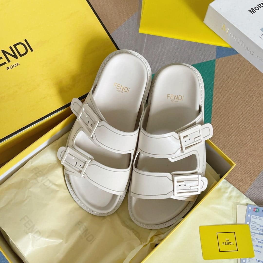 (1:1 replica) Fendi Feel White FF Fabric Slides For Women 8X8326PPHF1G70