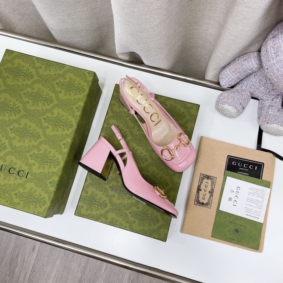 (1:1 replica) Gucci Women s Mid-Heel Slingback With Horsebit Light Pink For Women GG 643892 C9D00 6705