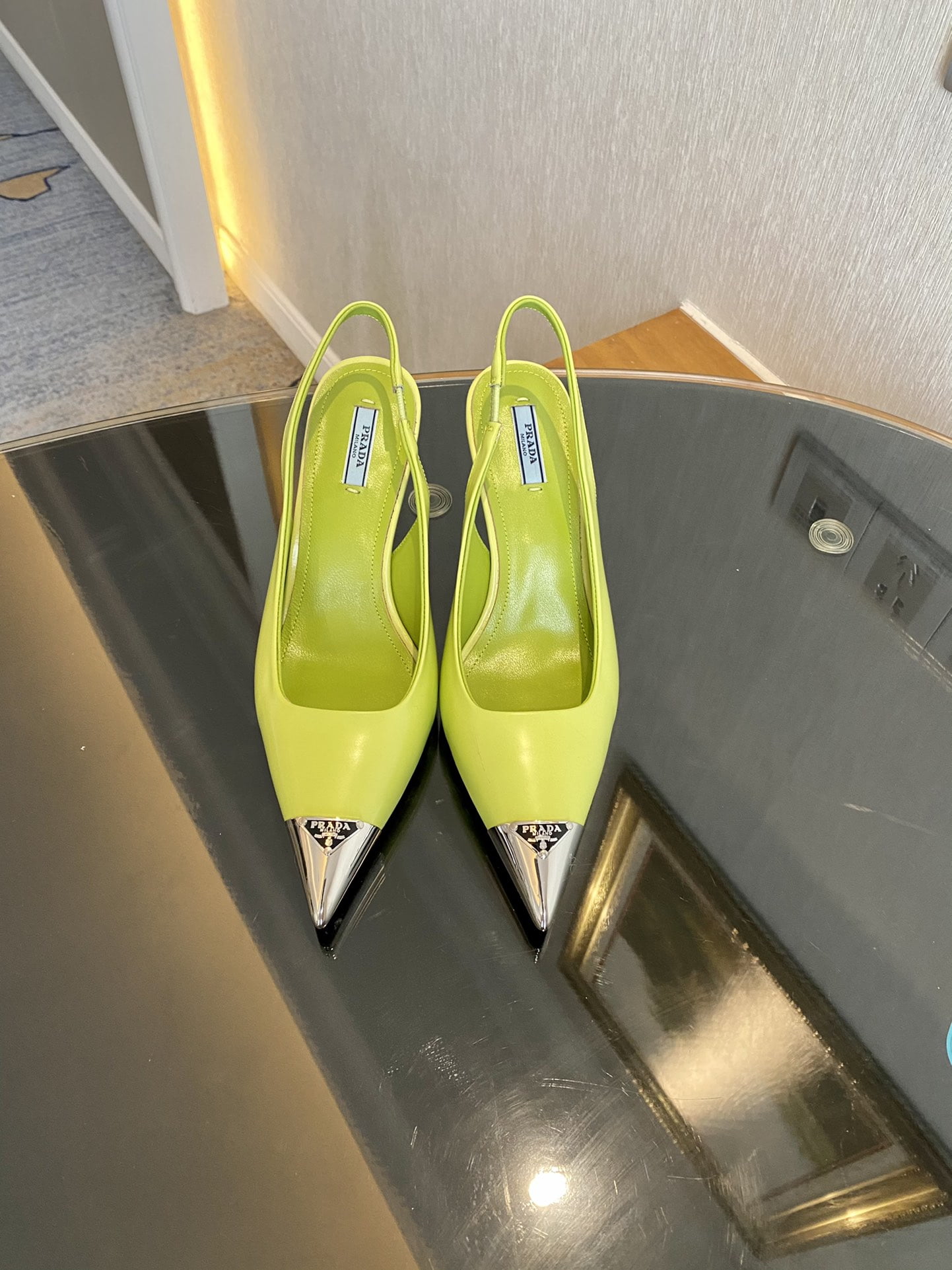 (1:1 replica) Prada Brushed Slingback Pumps Green For Women 2.9in/75mm PRD