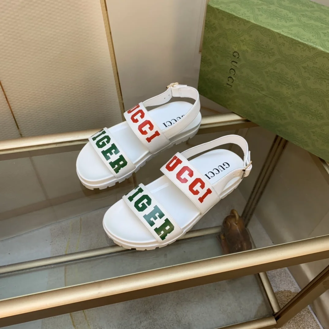 (1:1 replica) Gucci Women s Tiger And Buckle Sandal White For Women GG