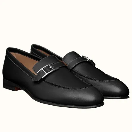 (1:1 replica) Hermes Men s Monterey Loafers In Black Calfskin HM042