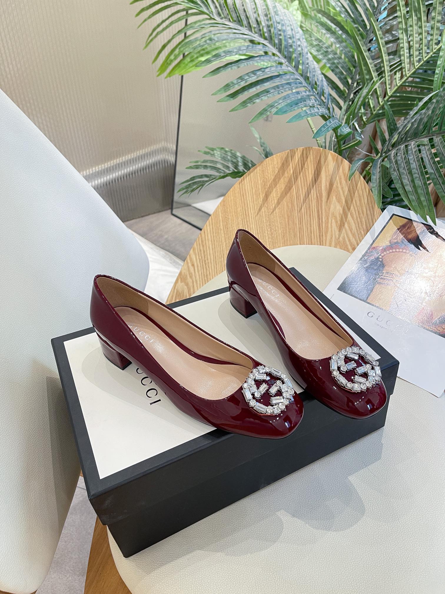 (1:1 replica) Gucci Women s Blondie Mid-Heel Pump Red For Women GG