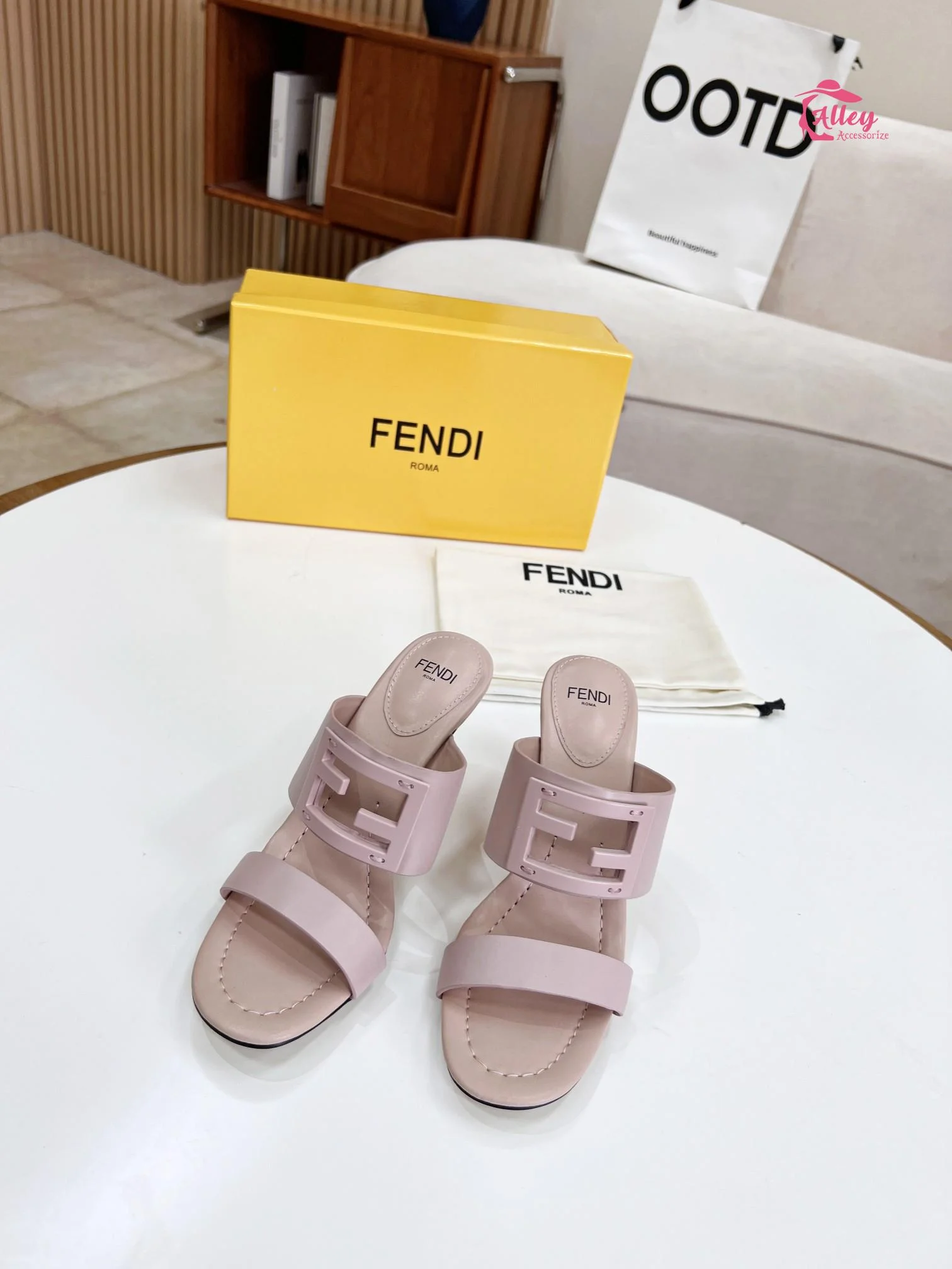 (1:1 replica) Fendi Baguette Pink Heels For Women