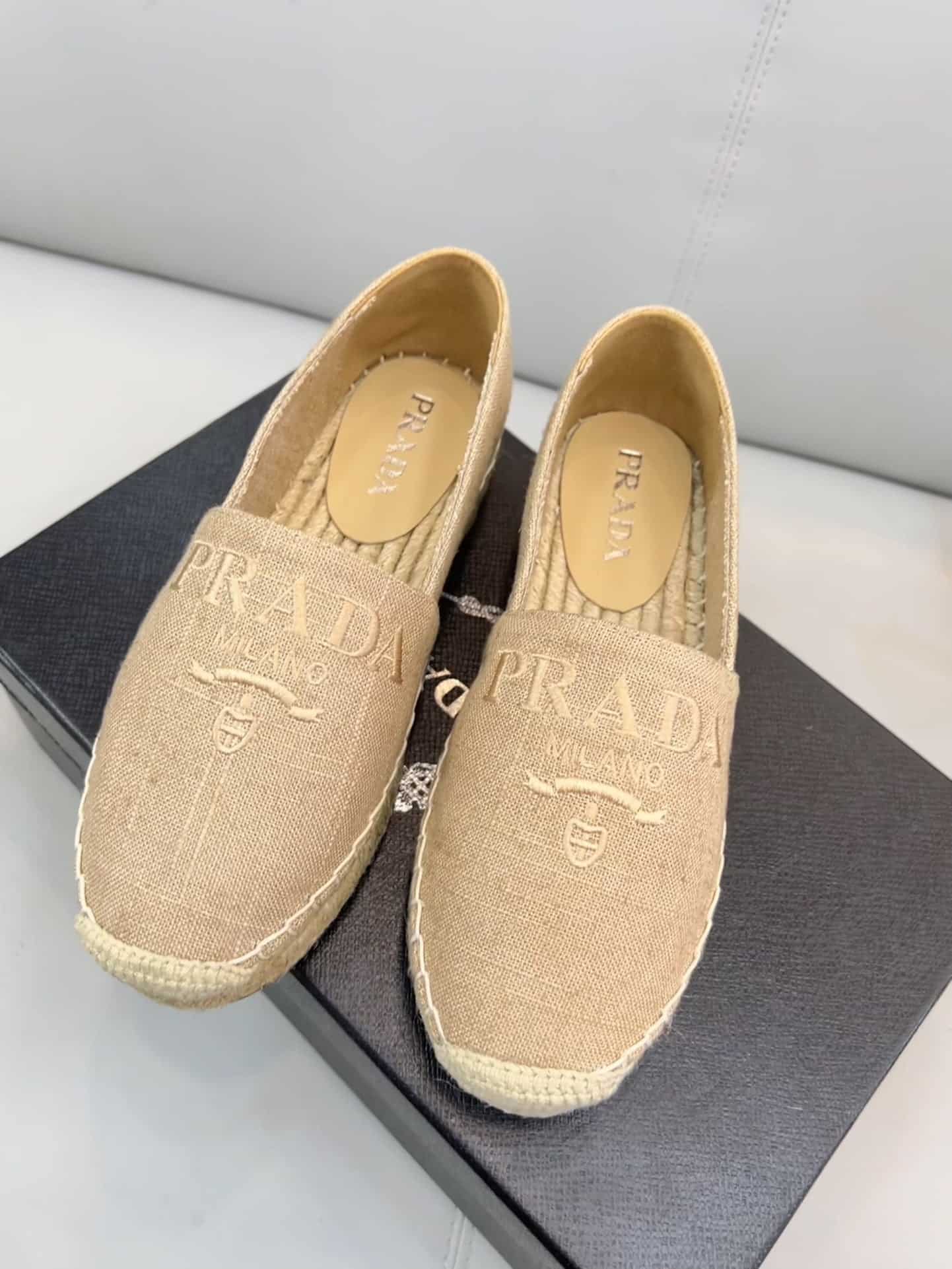 (1:1 replica) Prada Linen Espadrilles Beige For Women 0.8in/20mm PRD 1S841M_376_F0065_F_020