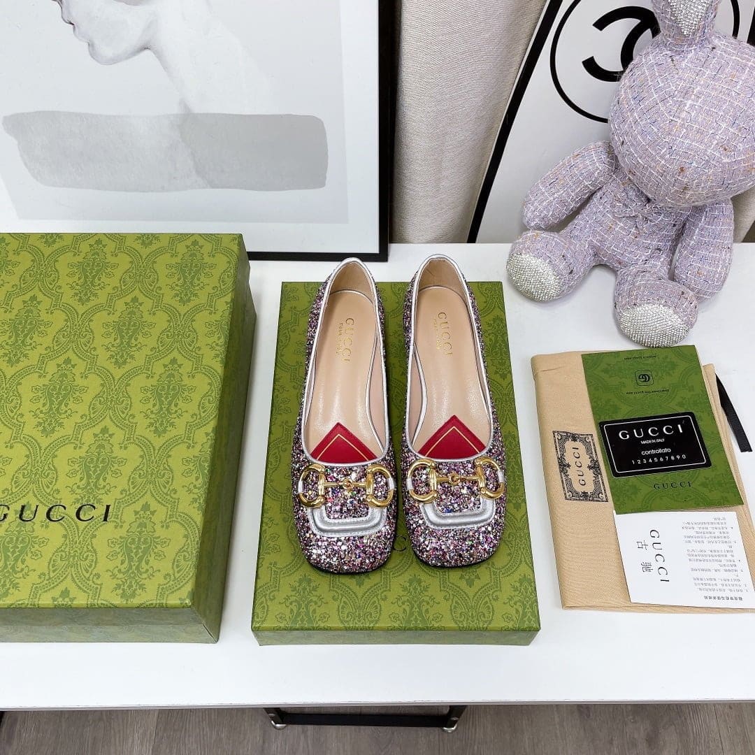 (1:1 replica) Gucci Lovelight Crystal Ballet Flat With Horsebit Multicolor For Women GG 707703 KSP20 8461