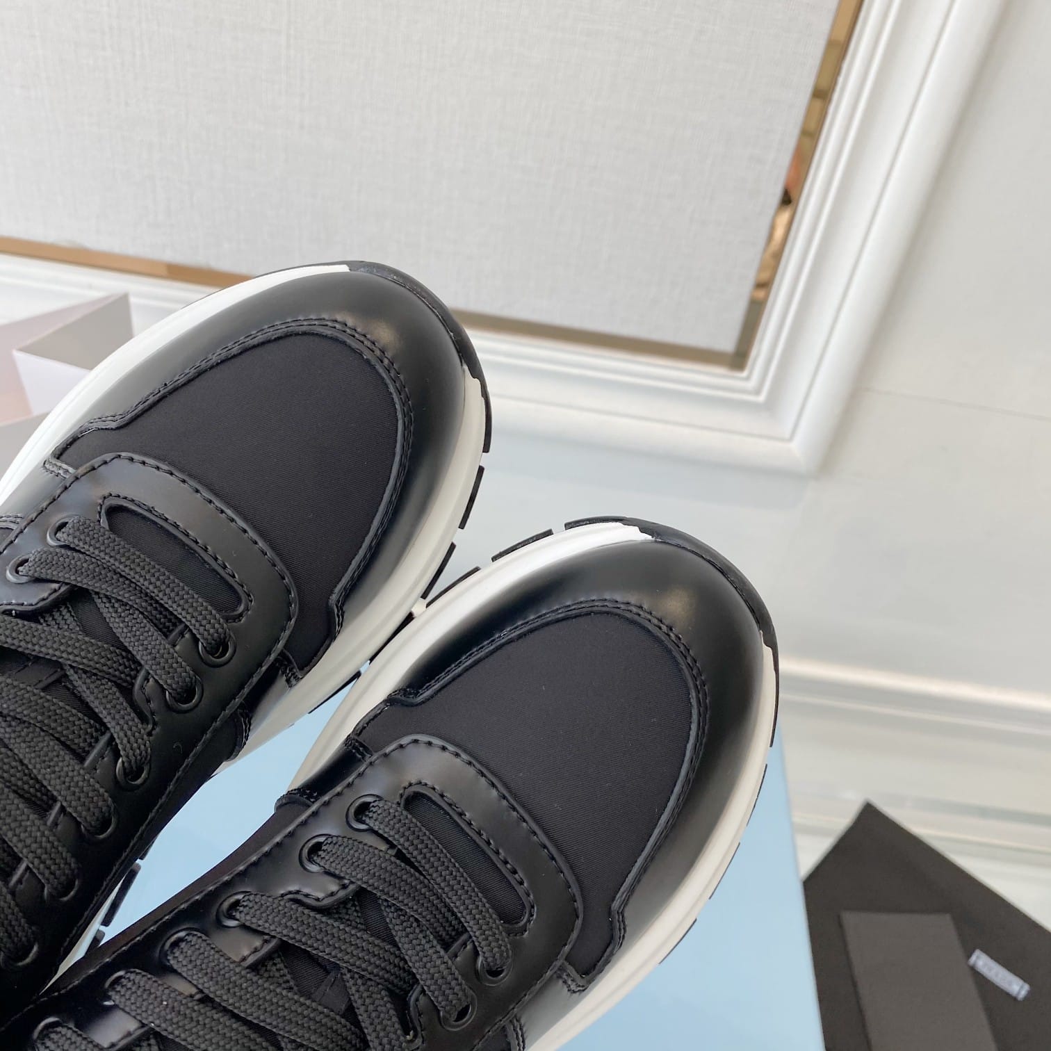 (1:1 replica) Prada Prax 01 Re-Nylon Gabardine Sneakers Black For Women 1.8in/45mm PRD 1E499M_1YFL_F0002_F_045