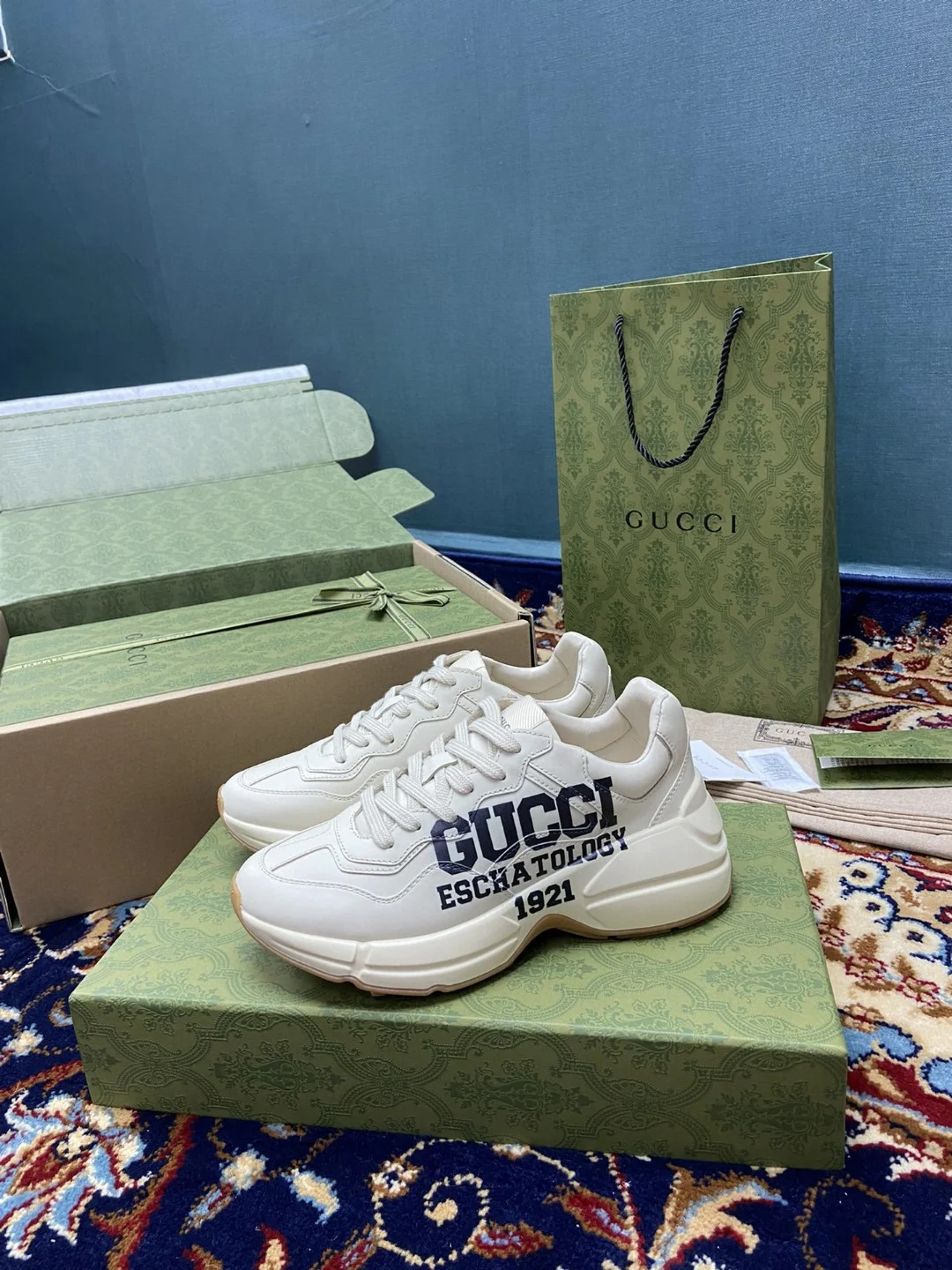 (1:1 replica) Gucci Women s Rhyton Sneakers With 25 White Ivory For Women 663339 2SH00 9522
