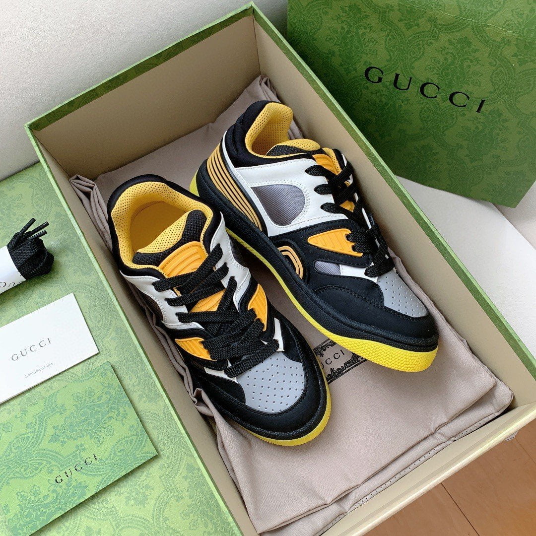 (1:1 replica) Gucci Women s Basket Sneaker Black Yellow And White For Women 661308 2SH90 1098