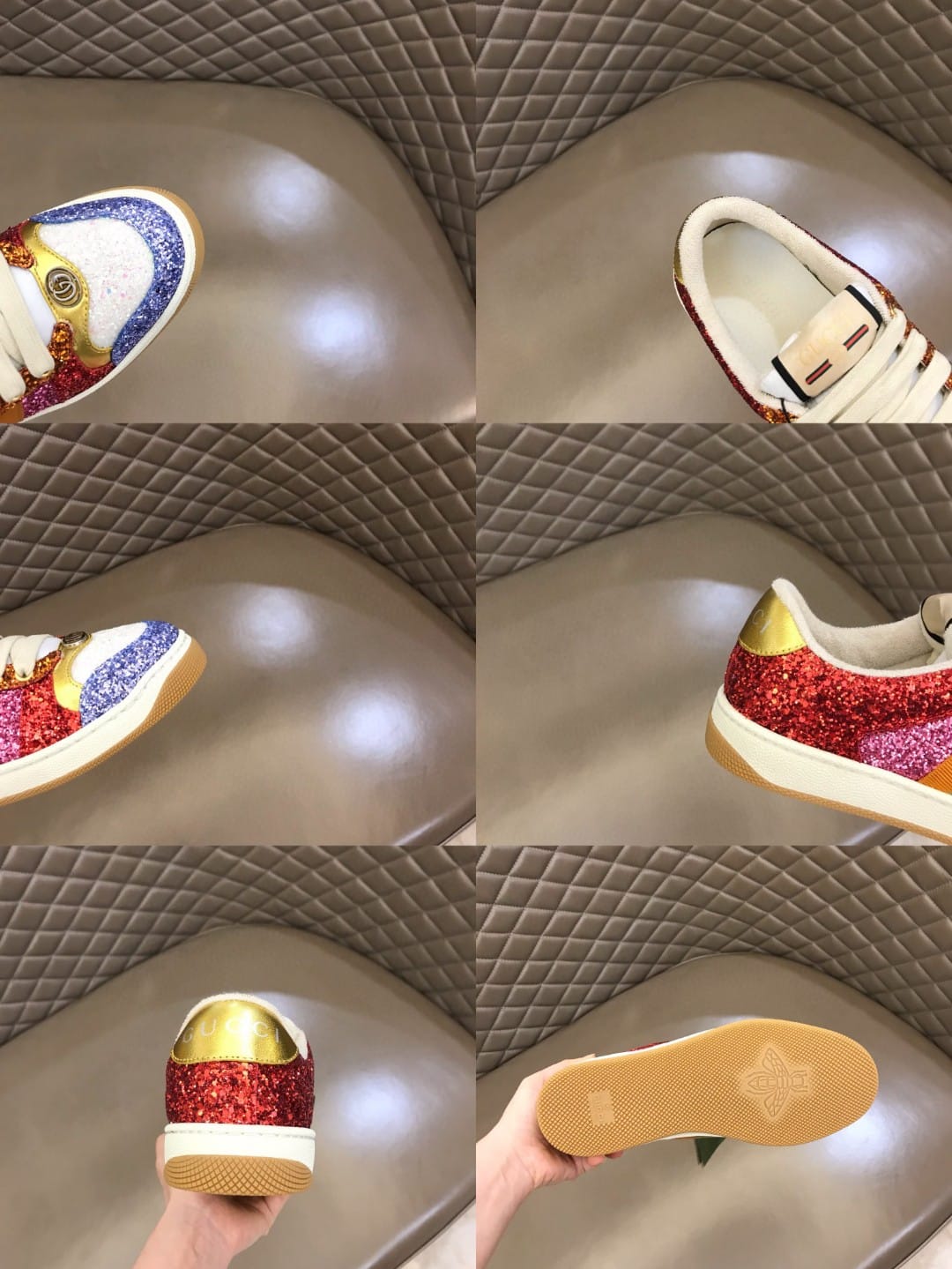 (1:1 replica) Gucci Lovelight Screener Sneaker Glitter Red For Women GG Shoes 710534 FAAKU 4942
