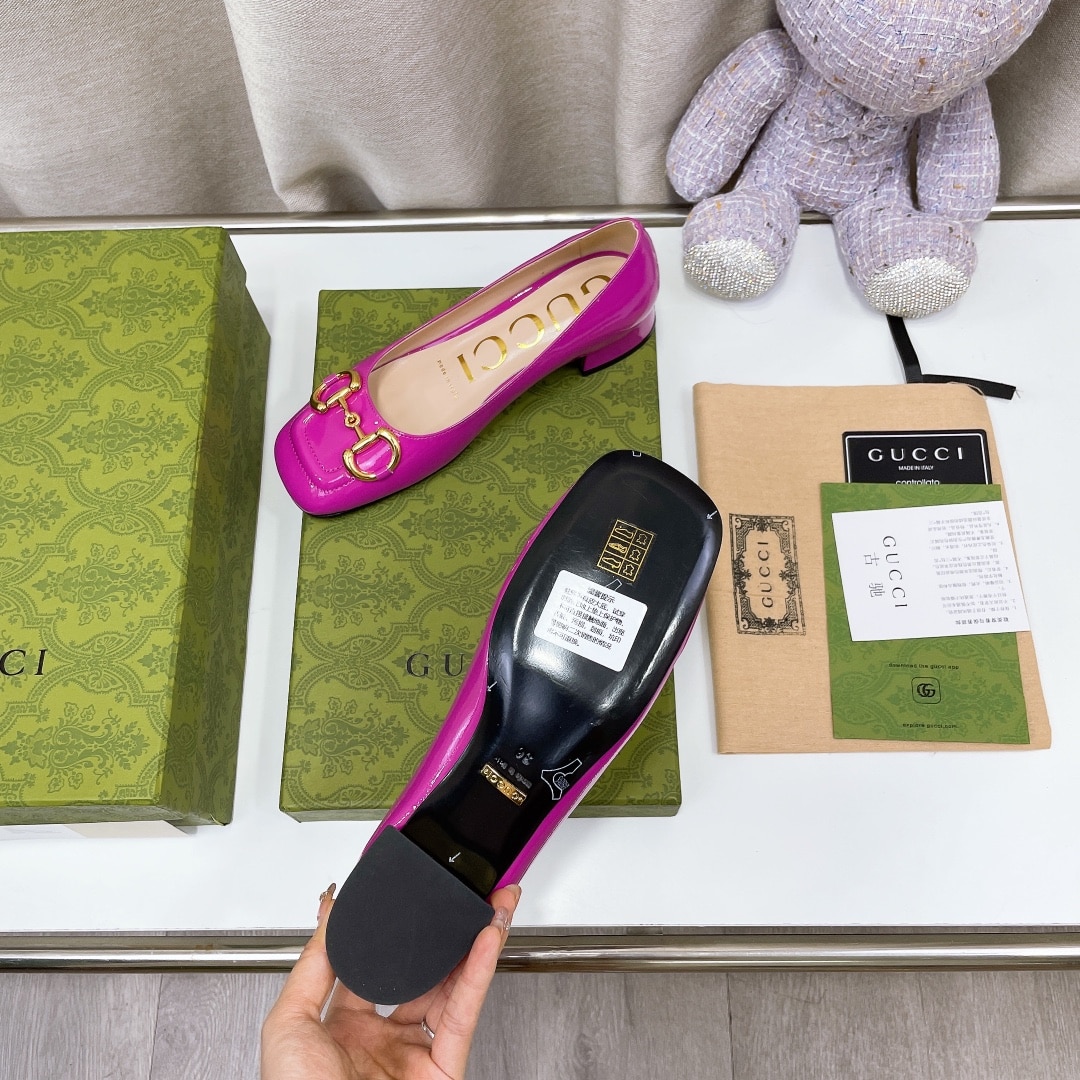 (1:1 replica) Gucci Women s Ballet Flat With Horsebit Dark Pink For Women GG