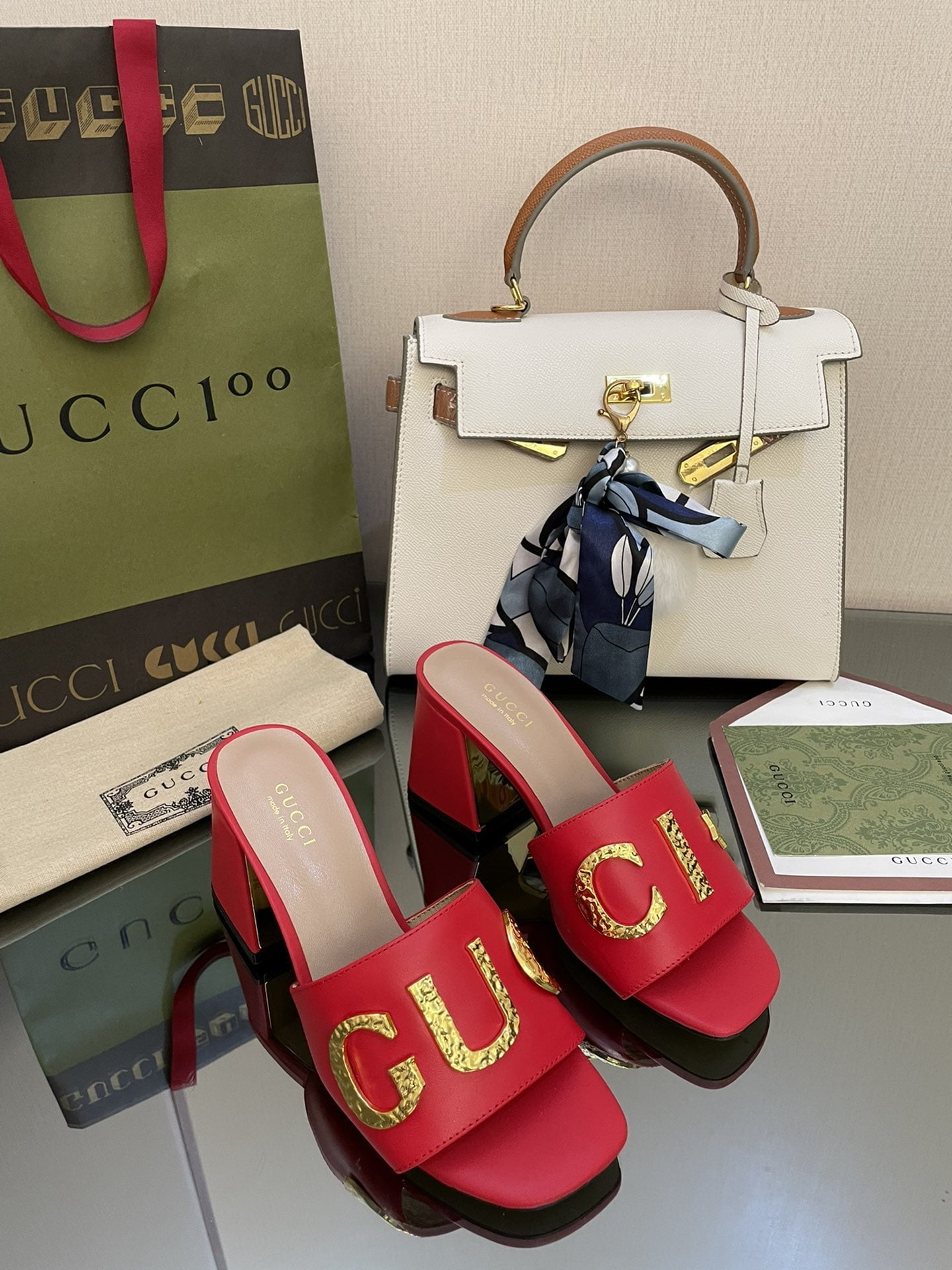 (1:1 replica) Gucci Women s Gucci Slide Sandal Red For Women GG
