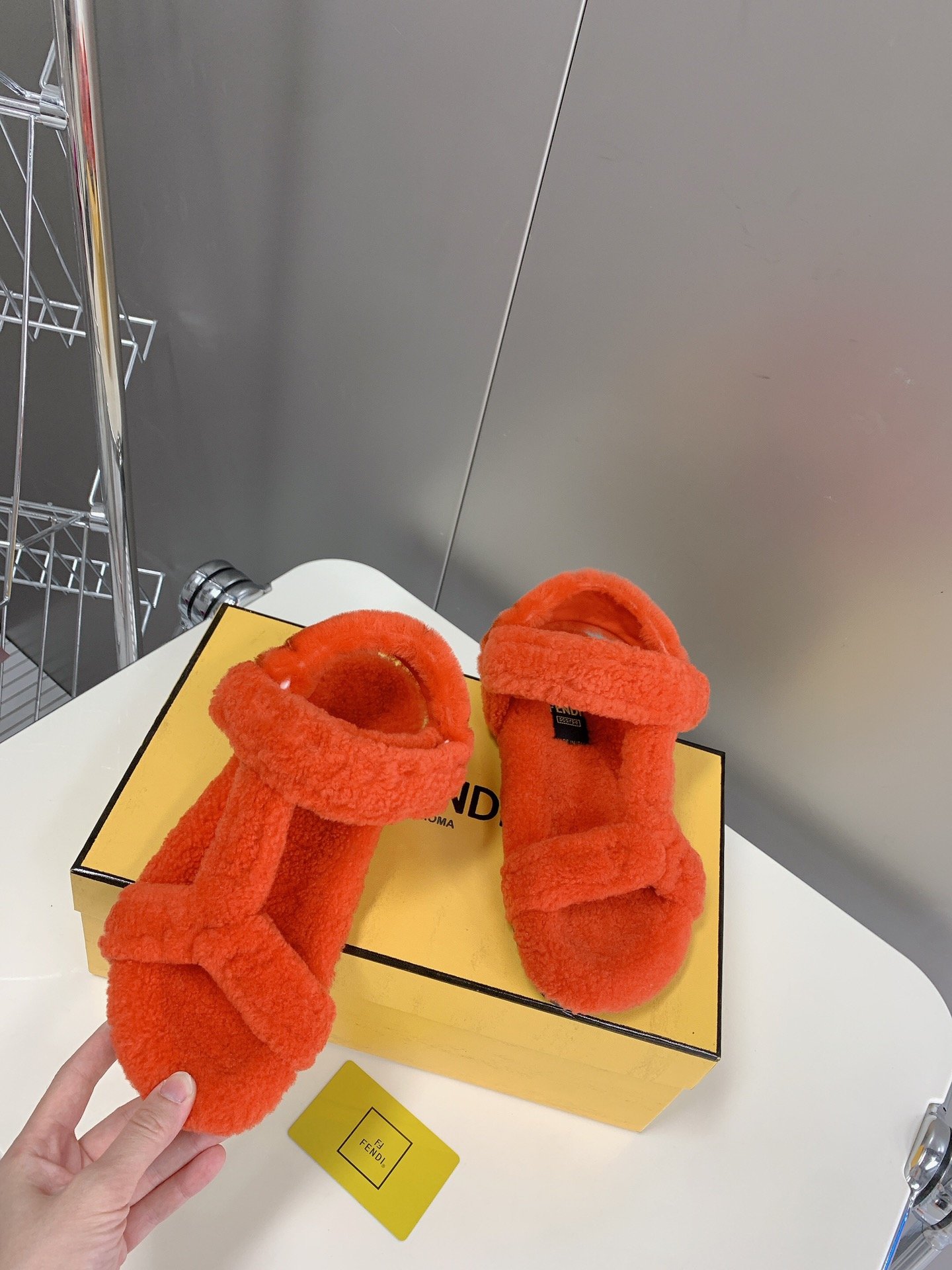 (1:1 replica) Fendi First Shearling Sandal Orange For Women