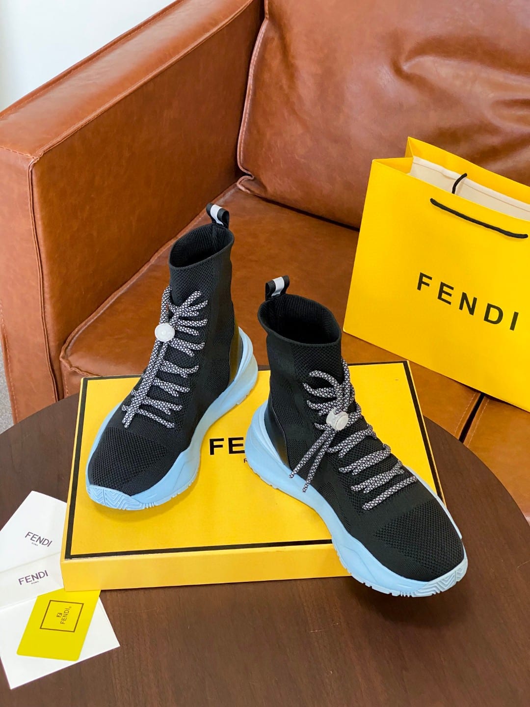 (1:1 replica) Fendi High Top Sneakers Black Blue For Women