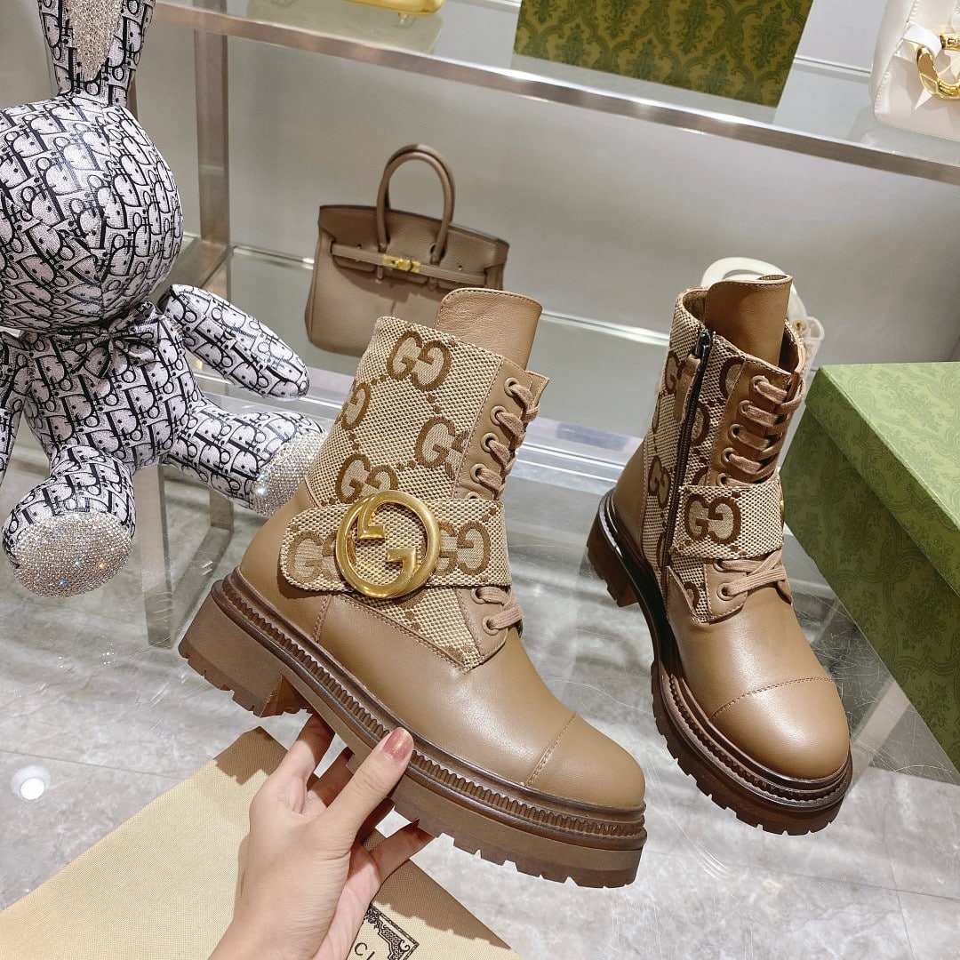 (1:1 replica) Gucci Blondie Women s Ankle Boot Beige For Women GG