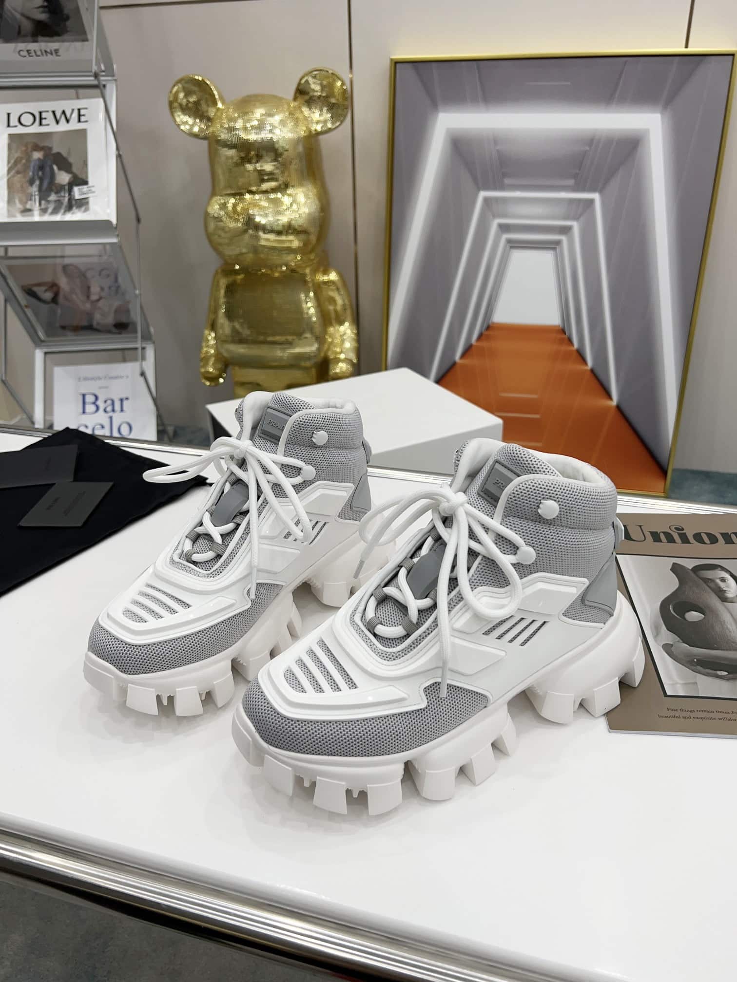 (1:1 replica) Prada Cloudbust Thunder High-Top Sneakers Grey/White For Women 1.9in/50mm PRD