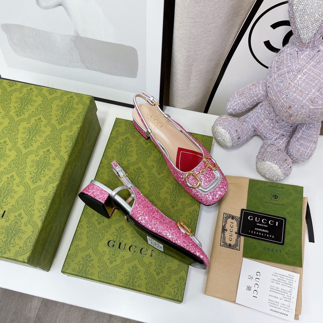 (1:1 replica) Gucci Lovelight Slingback With Horsebit Silver For Women GG