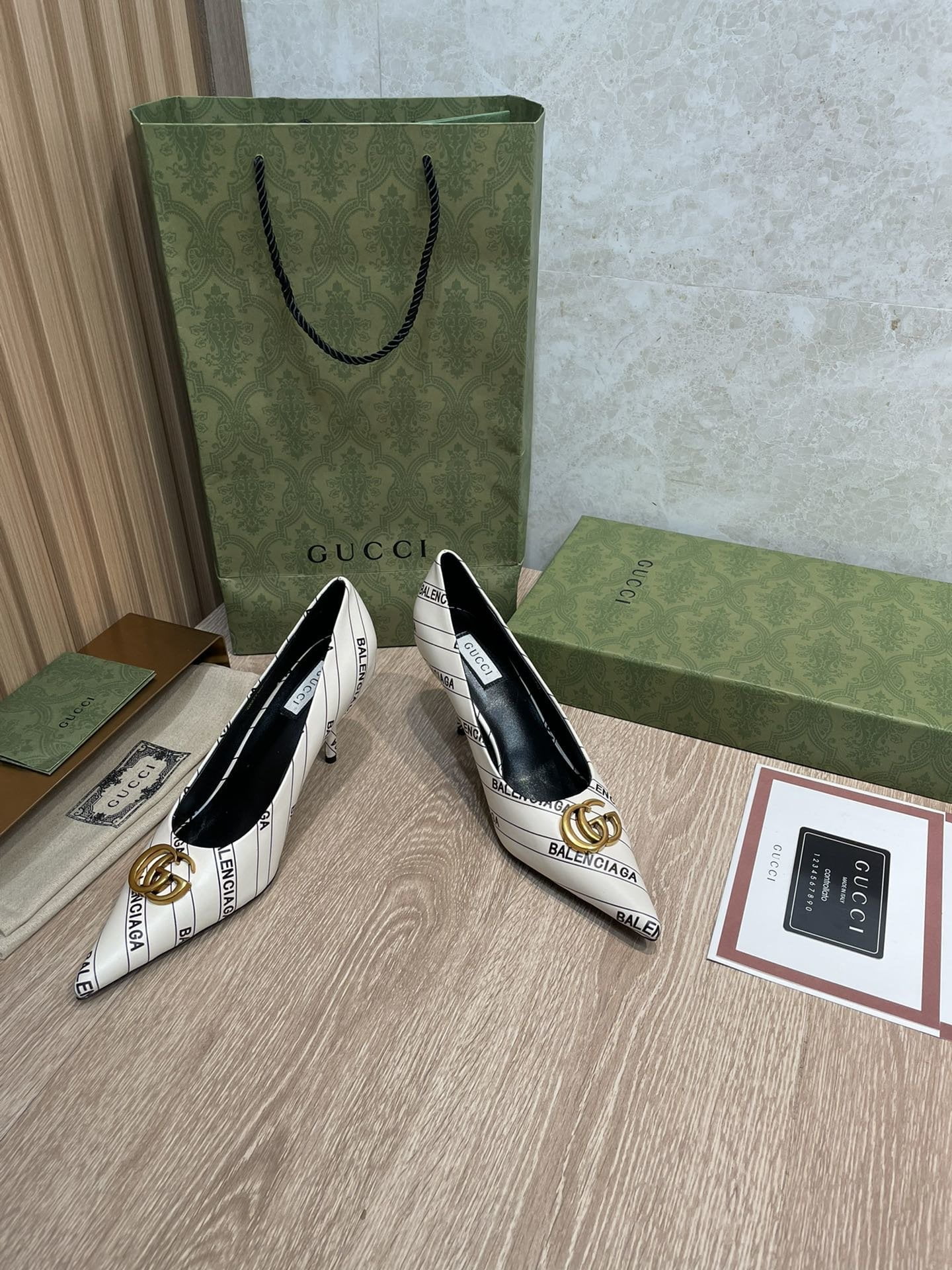 (1:1 replica) Gucci Balenciaga The Hacker Project Square Knife Pump White For Women GG