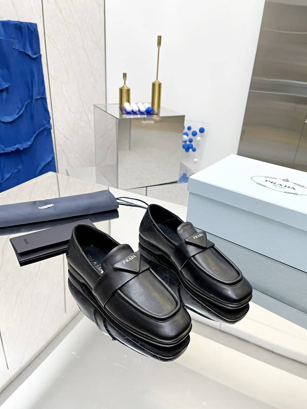 (1:1 replica) Prada Patent Loafers Black For Women PRD