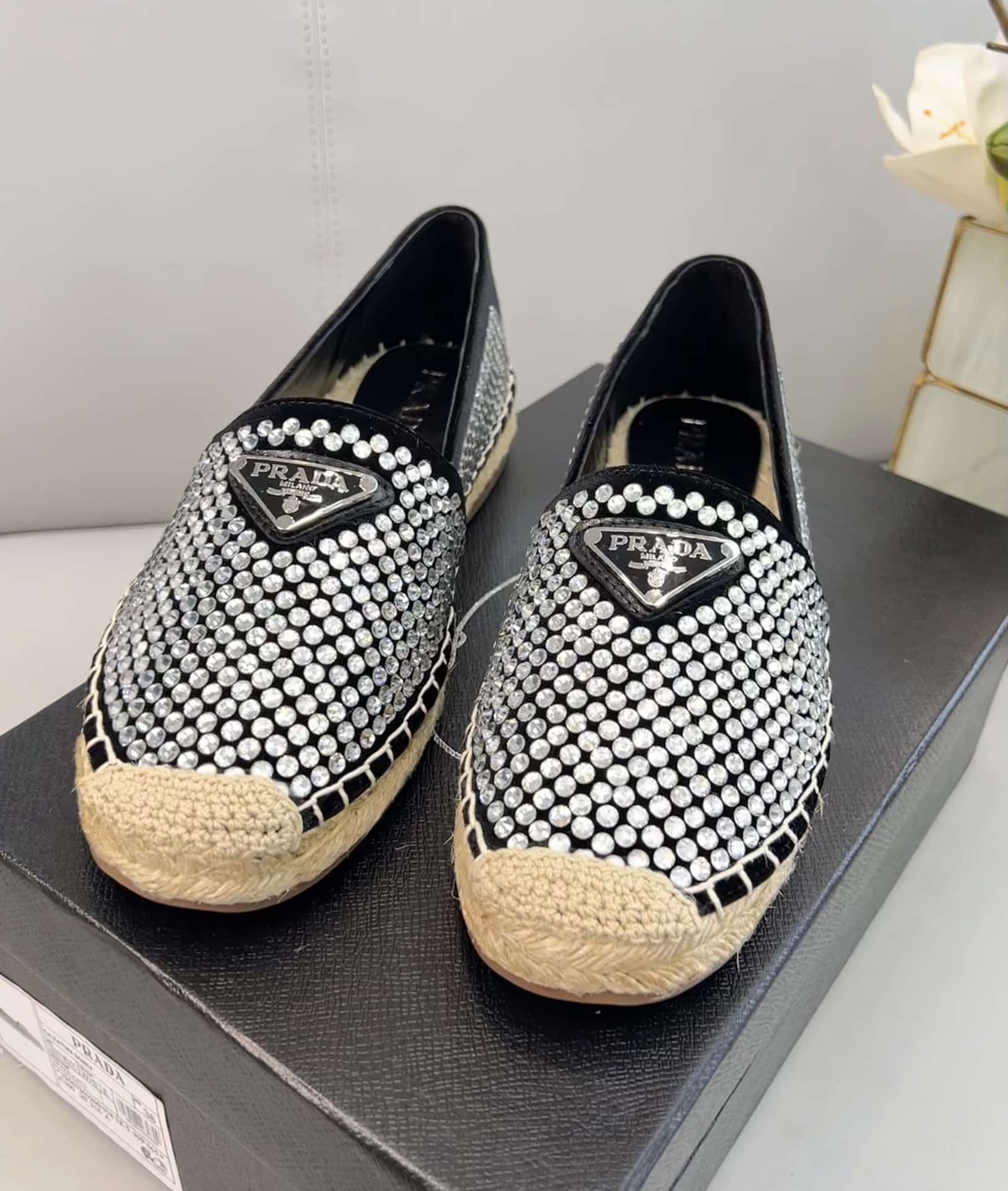 (1:1 replica) Prada Espadrillas With Crystals Silver For Women 0.8in/20mm PRD