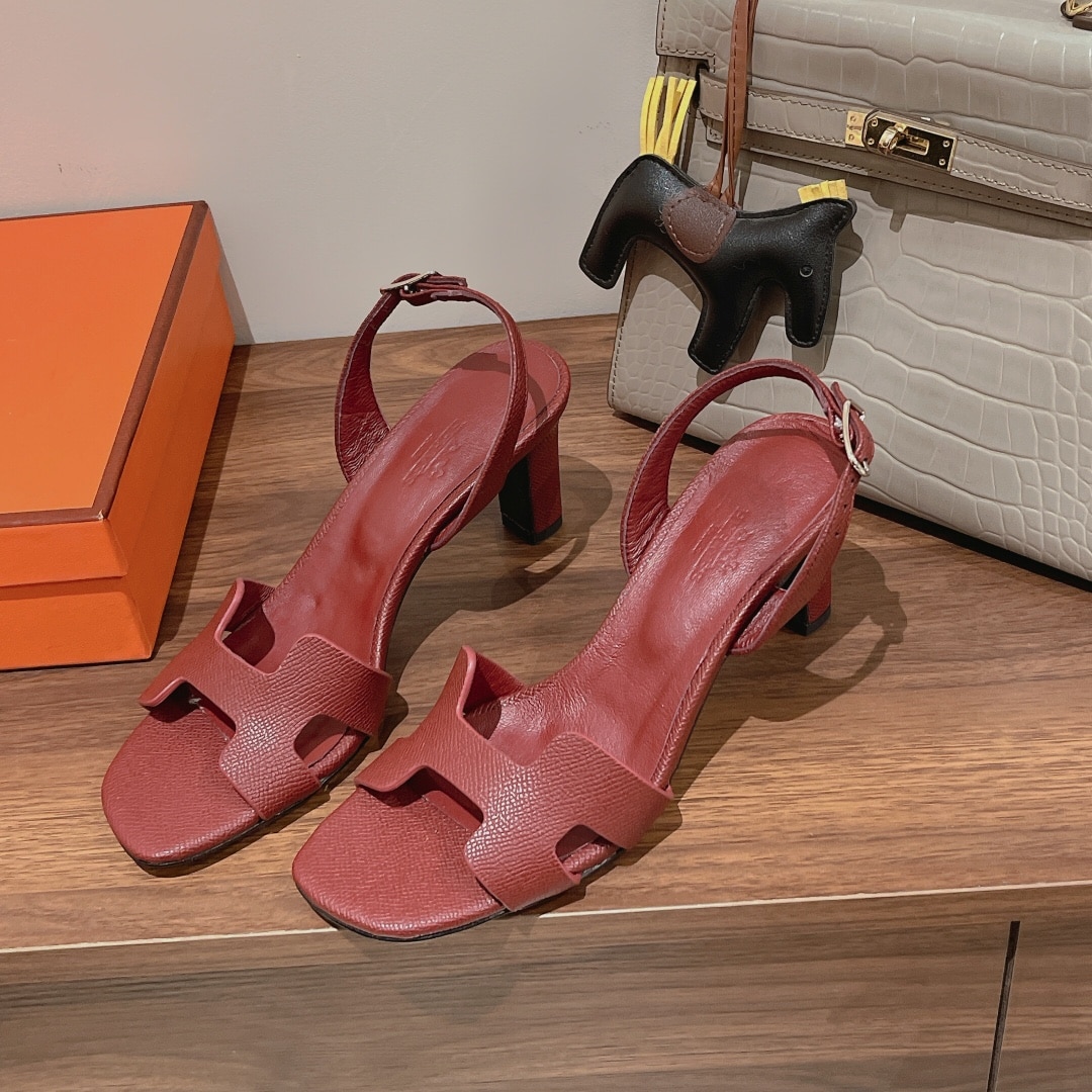 (1:1 replica) Hermes Eternite Sandal Dark Red For Women 2.7in/7cm