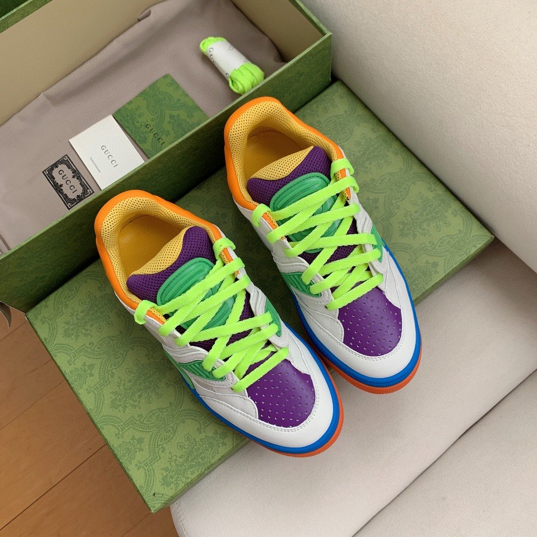 (1:1 replica) Gucci Women s Basket Sneaker White Green And Purple For Women 661310 2SH80 9062