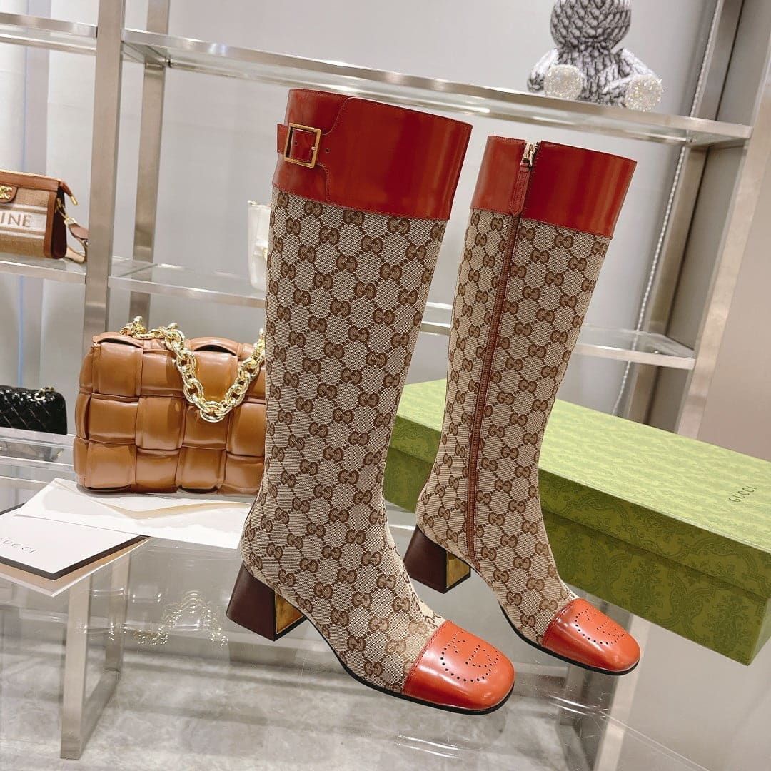 (1:1 replica) Gucci Women s GG Knee-High Boot Beige For Women GG 678278 HVKL0 9786