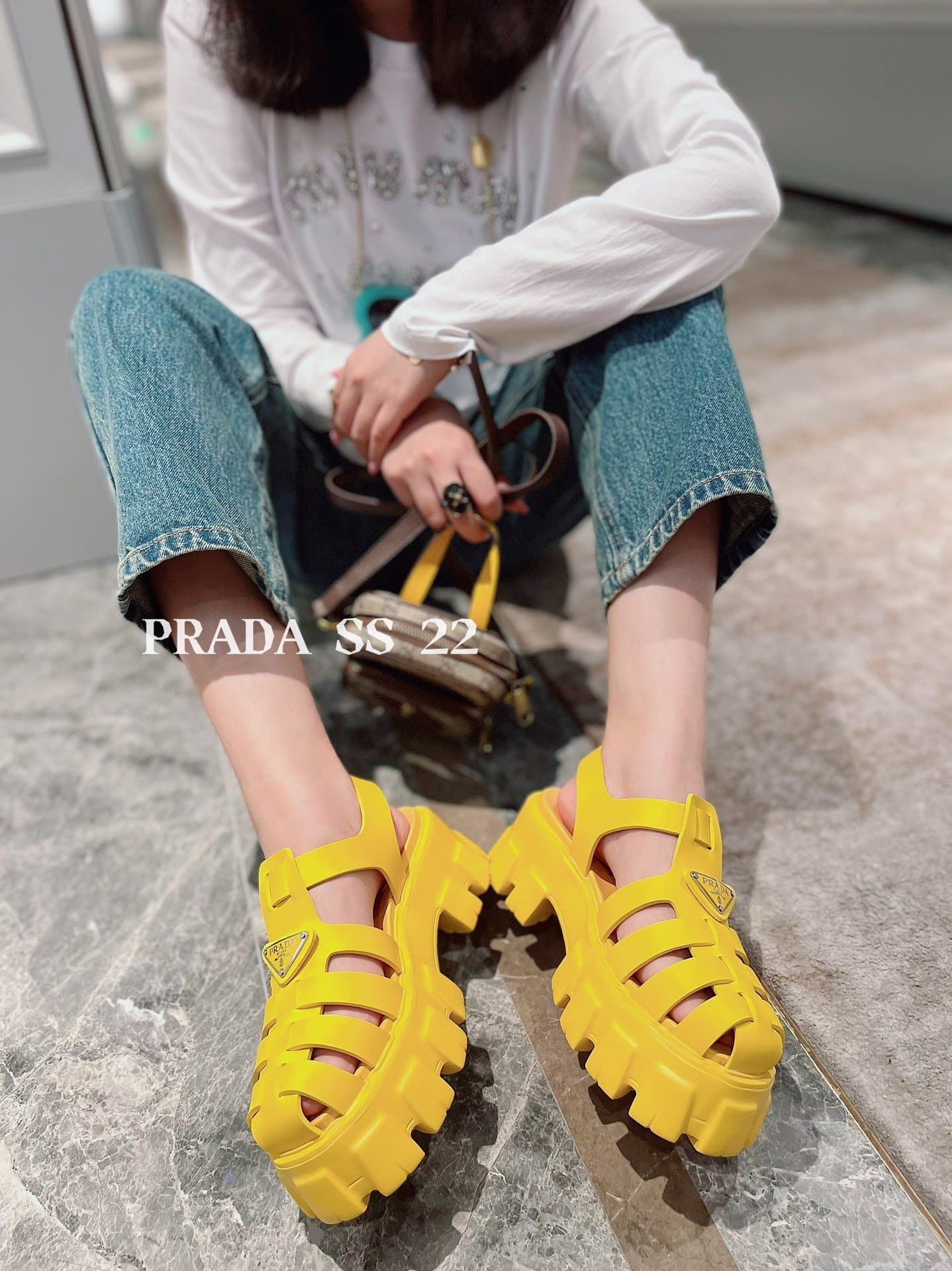 (1:1 replica) Prada Foam Rubber Sandals Yellow For Women 2.2in/55mm PRD 1X853M_3LKK_F0377_F_055