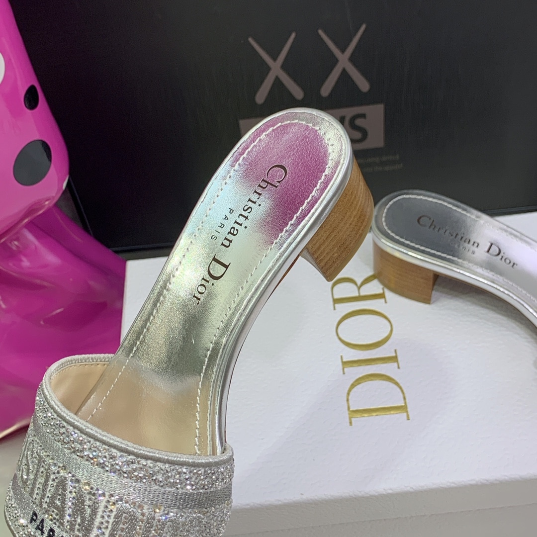 (1:1 replica) Christian Dior Women s Dway Heeled Slide Sliver For Women CD