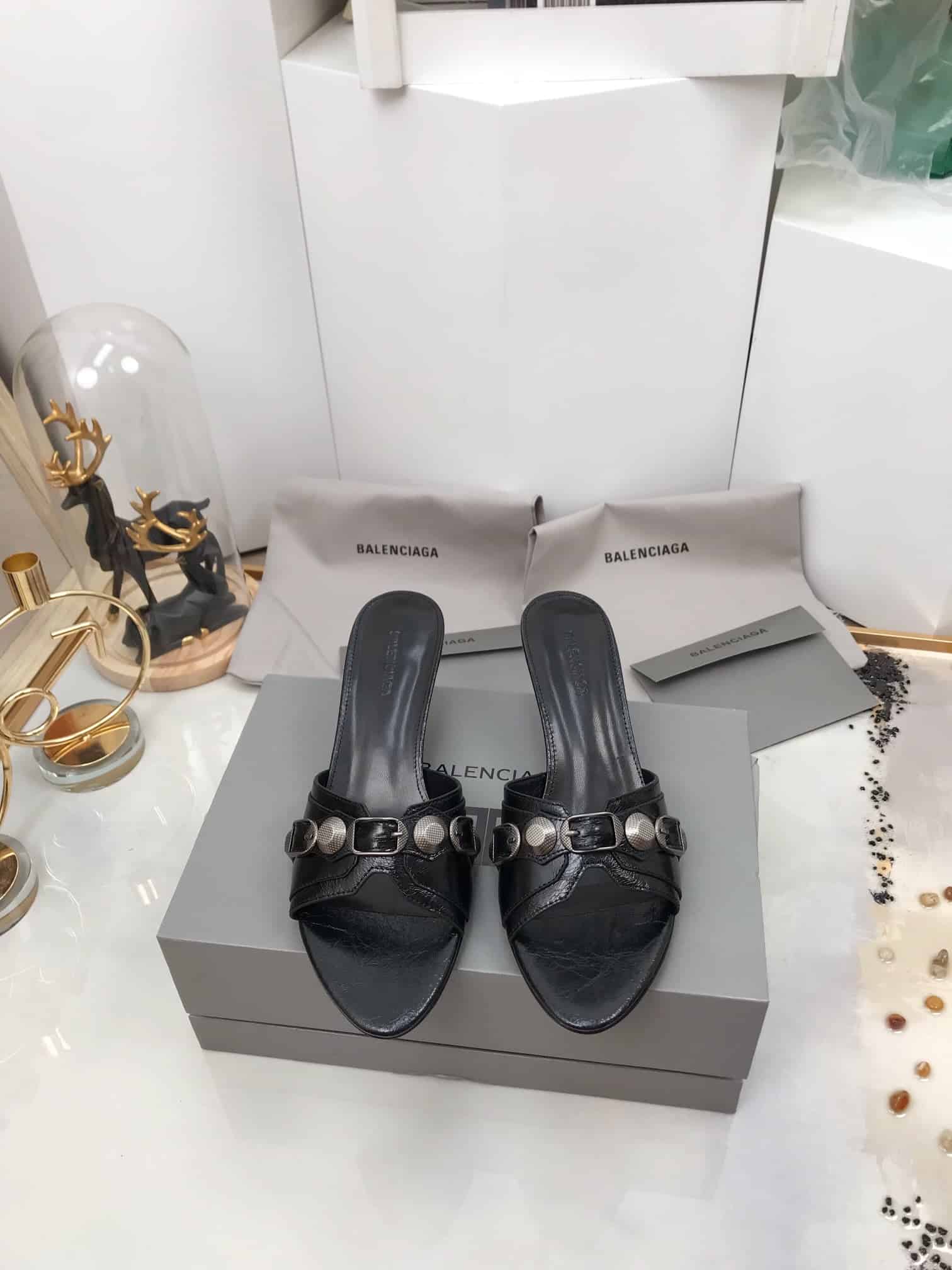 (1:1 replica) Balenciaga Cagole Sandal Black For Women 694350WAD4E1081