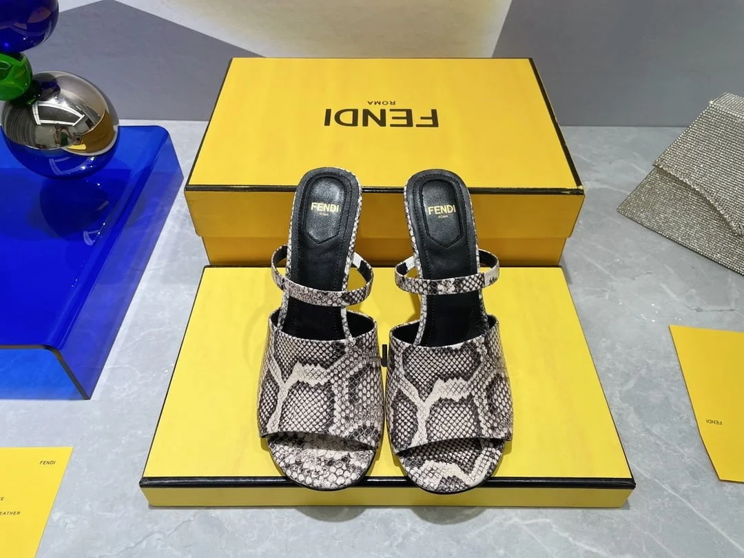 (1:1 replica) Fendi First Brown Python High-Heeled Sandals For Women 8R8212AAEBF0RR7