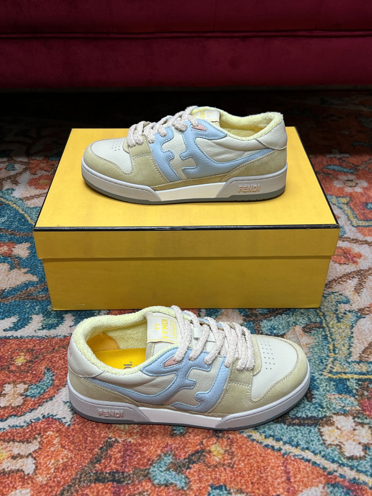 (1:1 replica) Fendi Match Low Tops In Yellow For Women 8E8252AI1NF1H1F
